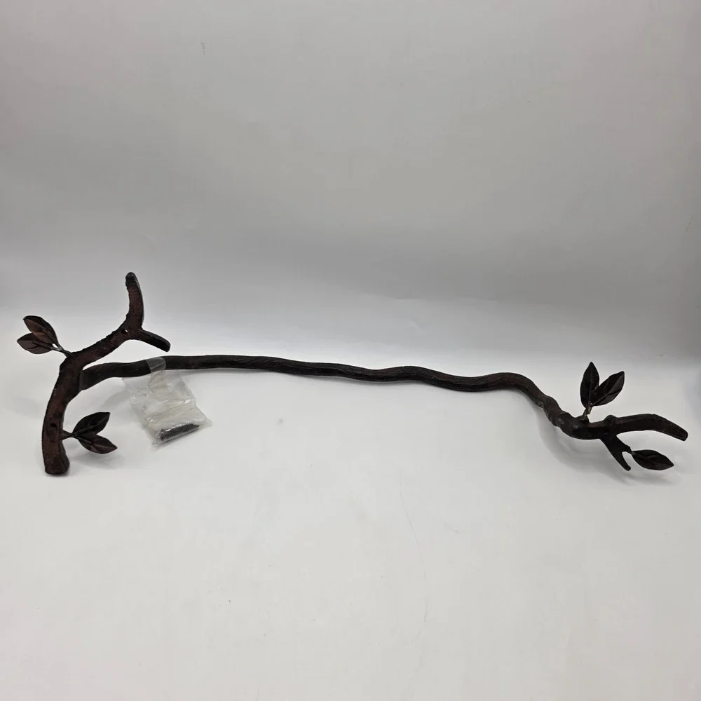 Cast Iron Tree Branch Towel Rack Leaf Accents Rustic Cabin Nature Wall Mount Bar